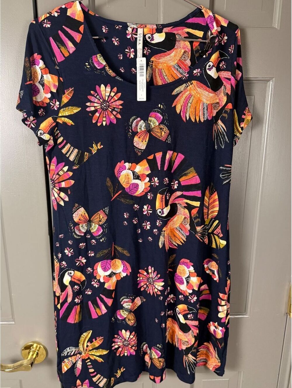 Soma Women's Cool Nights Scoop Neck Sleepshirt Toucan Tango Navy Sz NWT